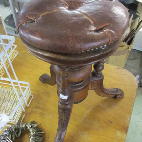 Carved Leather Top Stool