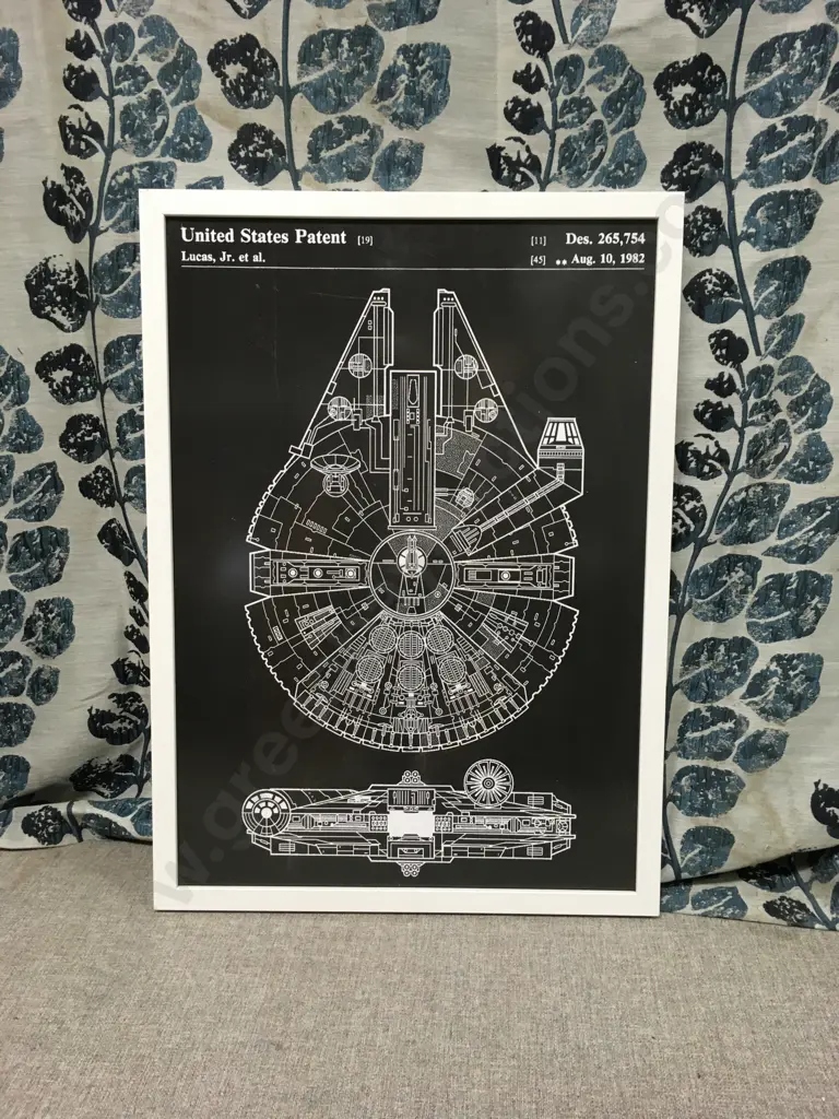 STAR WARS PRINT OF THE ORIGINAL 1982 PATENT FOR THE MILLENNIUM FALCON, TUTU DANCERS, SCENIC HILL LANDSCAPE PAINTING Image 1++