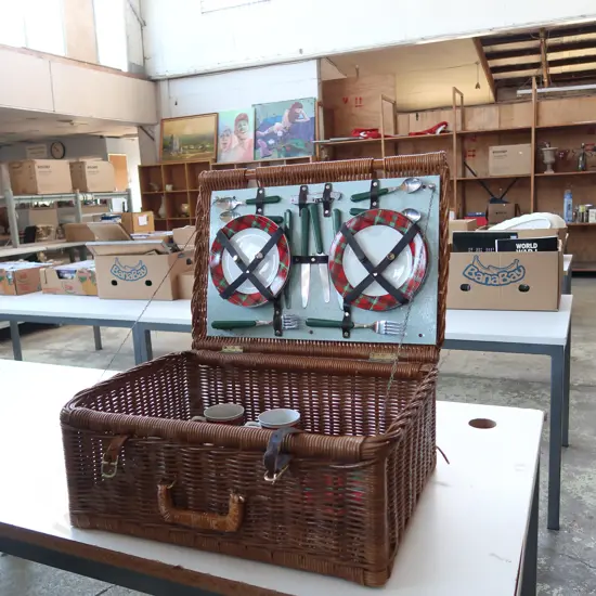 WICKER BASKET PICNIC SET (incomplete)