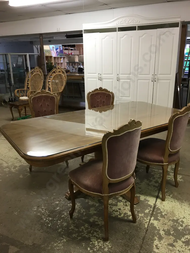 VINTAGE RIMU TABLE (CHAIRS NOT INCLUDED) WITH GLASS TOP Image 1++