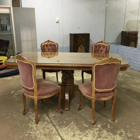 VINTAGE RIMU TABLE (CHAIRS NOT INCLUDED) WITH GLASS TOP