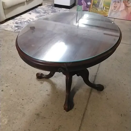 MAHOGANY WOOD BUTTERFLY DINING TABLE WITH GLASS TOP