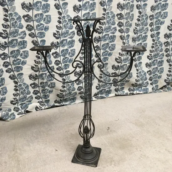 BLACK WROUGHT IRON FLOOR STANDING CANDELABRA