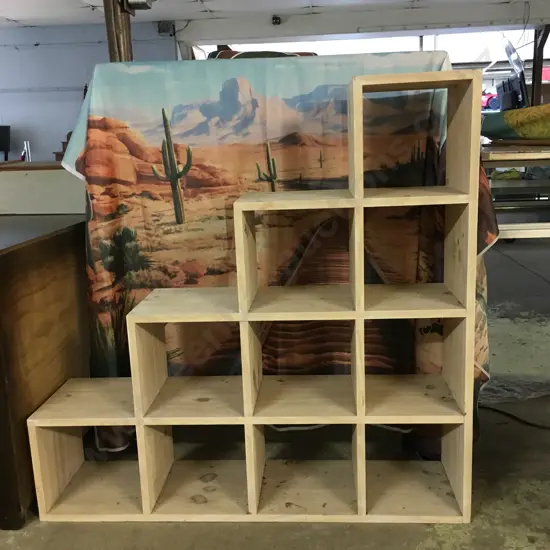 WOOD CUBBY SHELVING UNIT