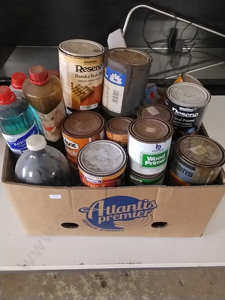 PAINT - LARGE BOX INCLUDING THINNERS OILS ETC Image 1++