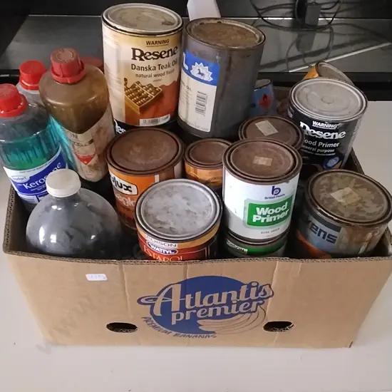PAINT - LARGE BOX INCLUDING THINNERS OILS ETC