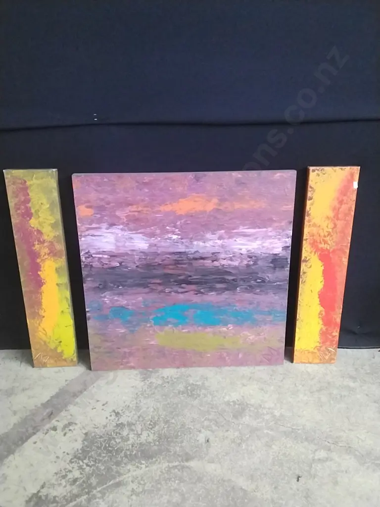 THREE PIECE OIL PAINTING - BY BEATE MINDERJAHN Image 1++