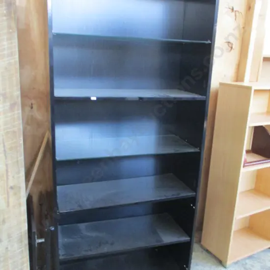 BLACK SHELVING UNIT WITH 2 DOORS