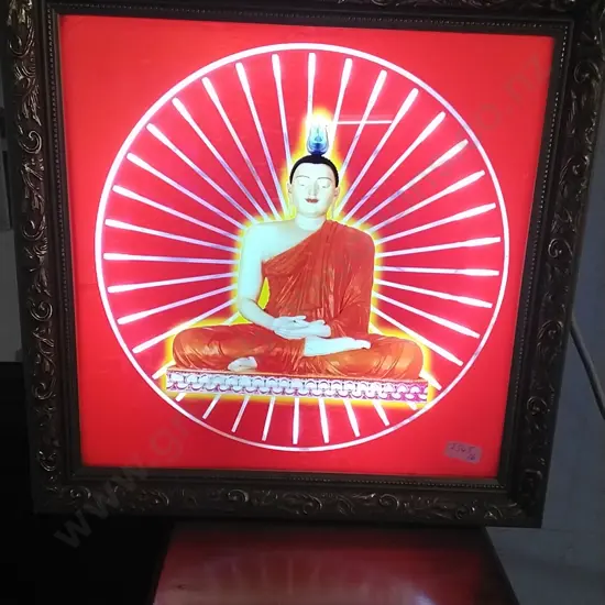 SEATED GAUTAM BUDDHA LIGHT UP PICTURE IN FRAME, WORKING