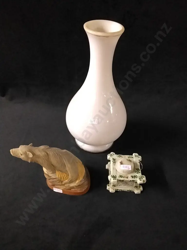 GLASS VASE, INK WELL AND FIGURINE Image 1++