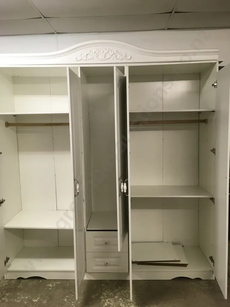 FRENCH COUNTRY WHITE WOOD WARDROBE ARMOIRE WITH 5 DOORS AND 2 DRAWERS Image 1++