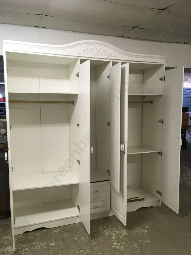 FRENCH COUNTRY WHITE WOOD WARDROBE ARMOIRE WITH 5 DOORS AND 2 DRAWERS Image 1++