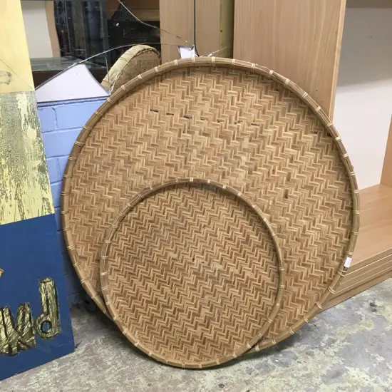 RICE PLATE TRAYS VINTAGE WOVEN CIRCULAR