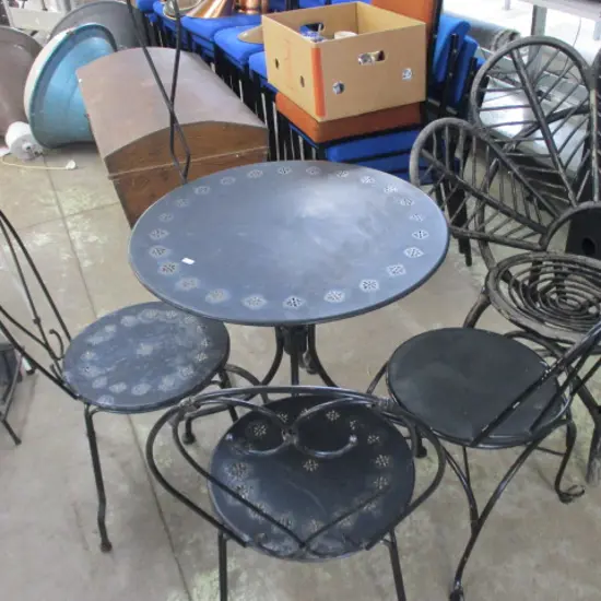 Patio Table, 3 Chairs and Candlestand