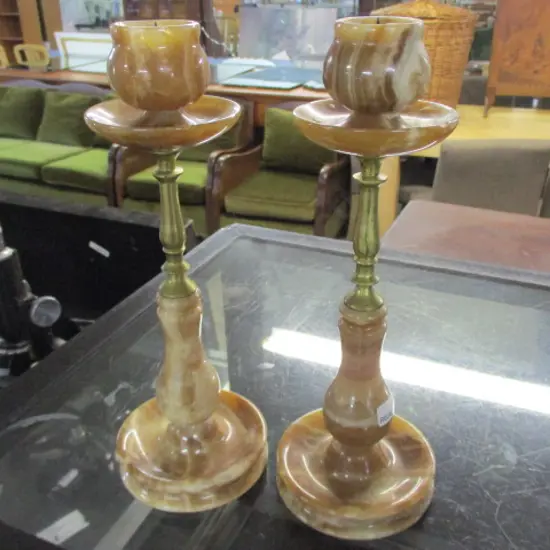Brass Alabaster Candlesticks