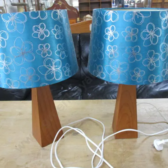 Pr Wooden Table Lamps